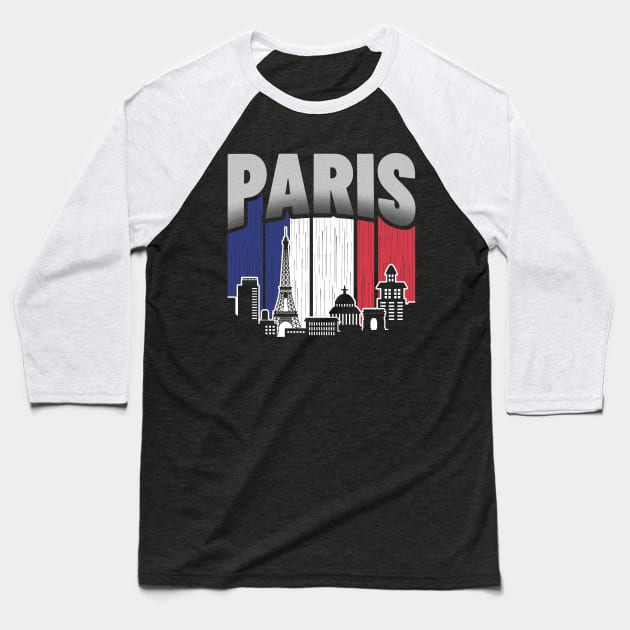 Paris France Skyline Vintage Flag Baseball T-Shirt by travel2xplanet